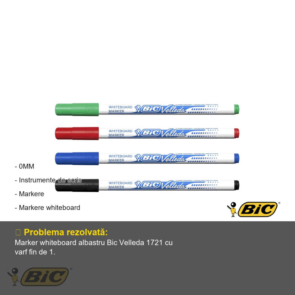 Marker whiteboard Bic Velleda 1721, varf fin 1.0mm, cerneala albastra pe baza de alcool, pentru tabla alba [2]