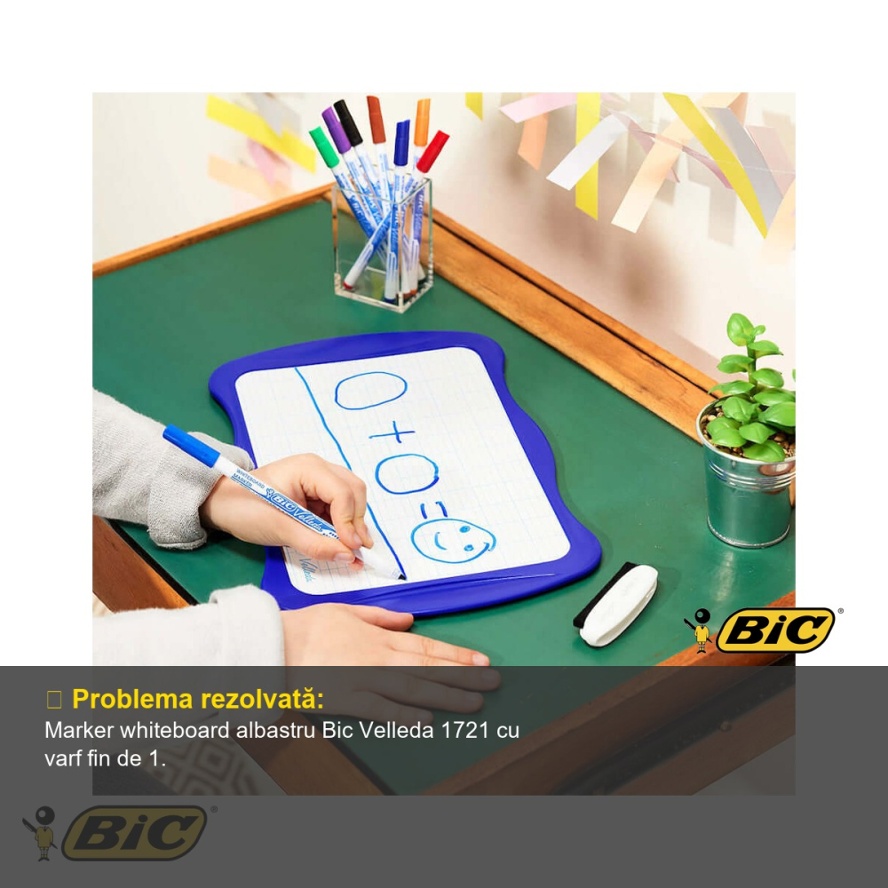 Marker whiteboard Bic Velleda 1721, varf fin 1.0mm, cerneala albastra pe baza de alcool, pentru tabla alba [4]