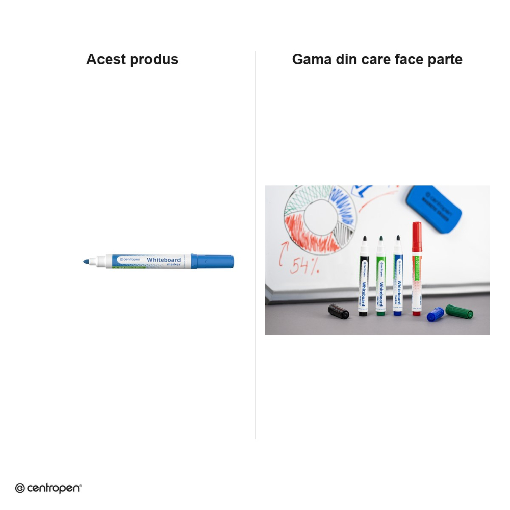 Marker whiteboard Centropen 8559, varf rotund 2.5 mm, culoare albastru deschis [6]