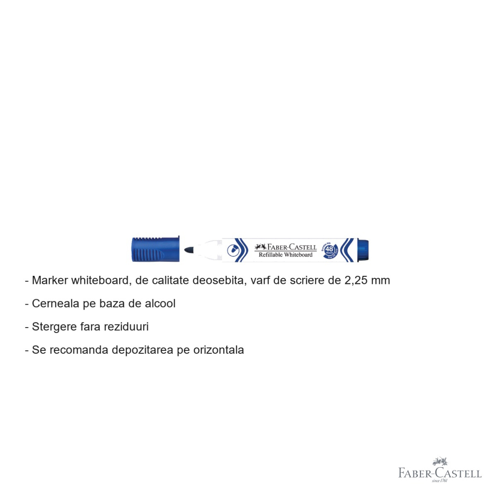 Marker whiteboard Faber-Castell W20, varf 2,25 mm, cerneala pe baza de alcool, albastru [2]