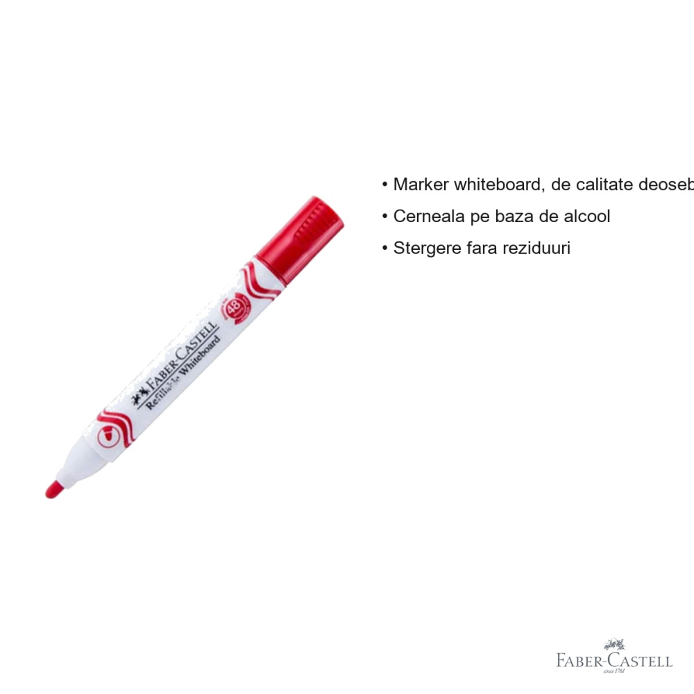 Marker whiteboard Faber-Castell W20, varf 2,25 mm, cerneala pe baza de alcool, rosu [3]