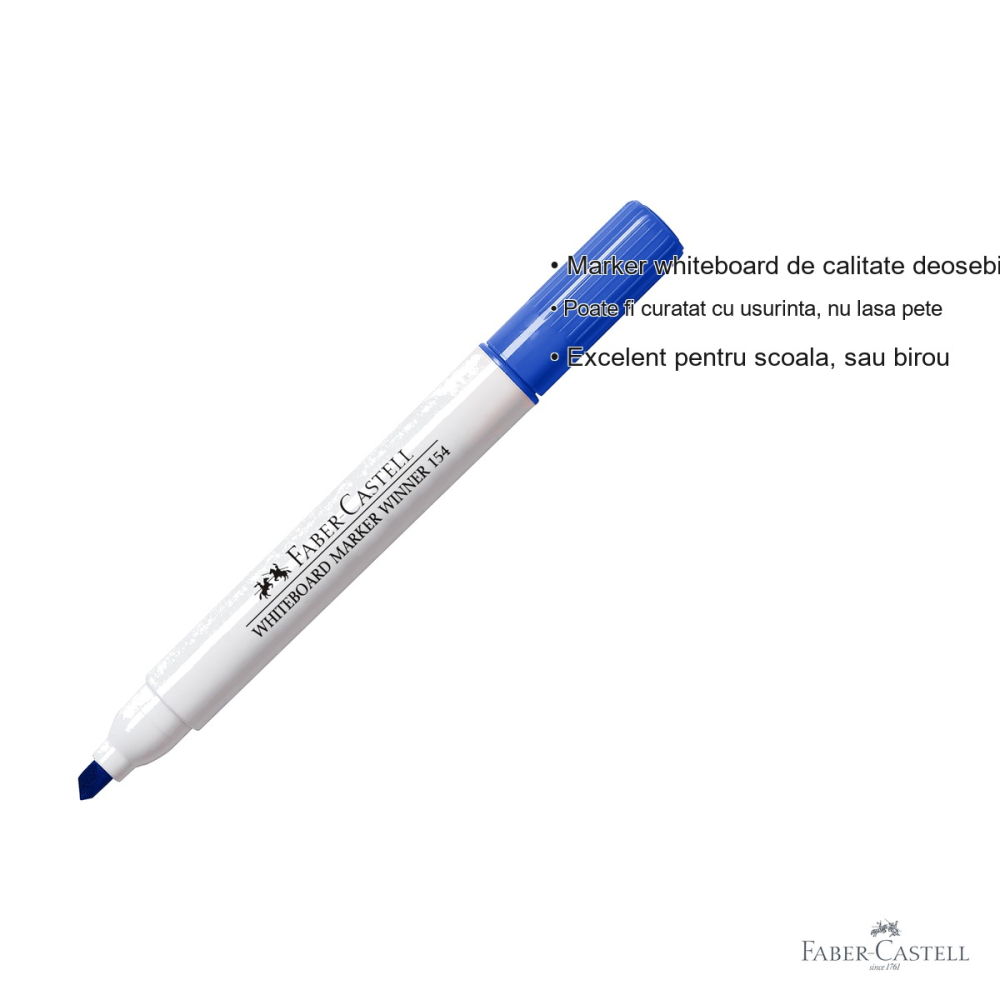 Marker whiteboard Faber-Castell Winner 152, varf tesit, 3 grosimi de scriere, albastru, pentru scoala si birou [3]