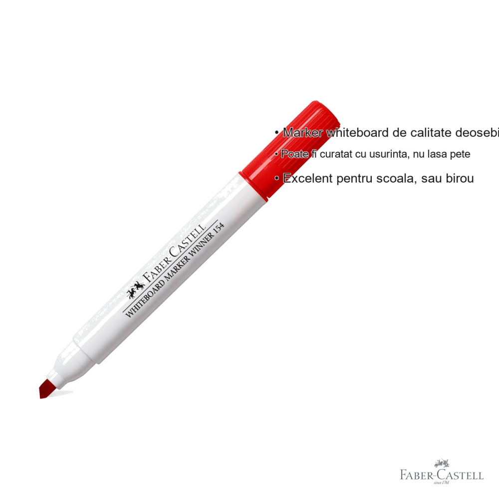 Marker whiteboard Faber-Castell Winner 152, varf tesit, 3 grosimi de scriere, rosu, pentru scoala si birou [3]