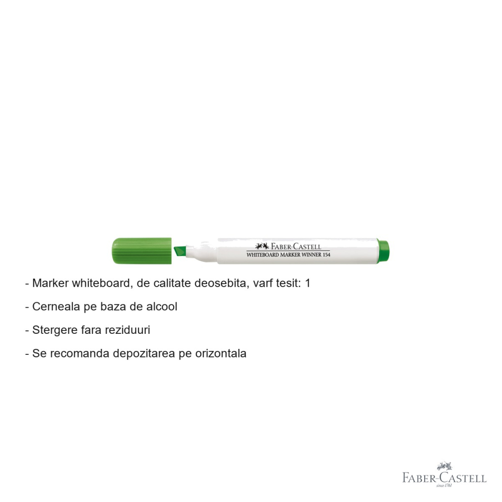 Marker whiteboard Faber-Castell Winner 154, varf tesit, cerneala pe baza de alcool, culoare verde [2]