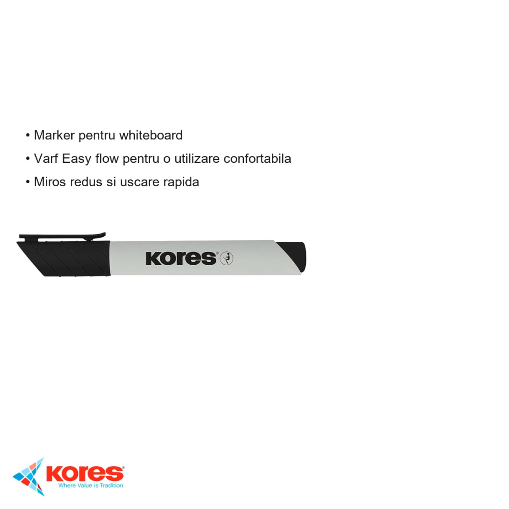 Marker whiteboard Kores Eco, varf 3mm, negru, uscare rapida, pentru toate tipurile de whiteboard [3]