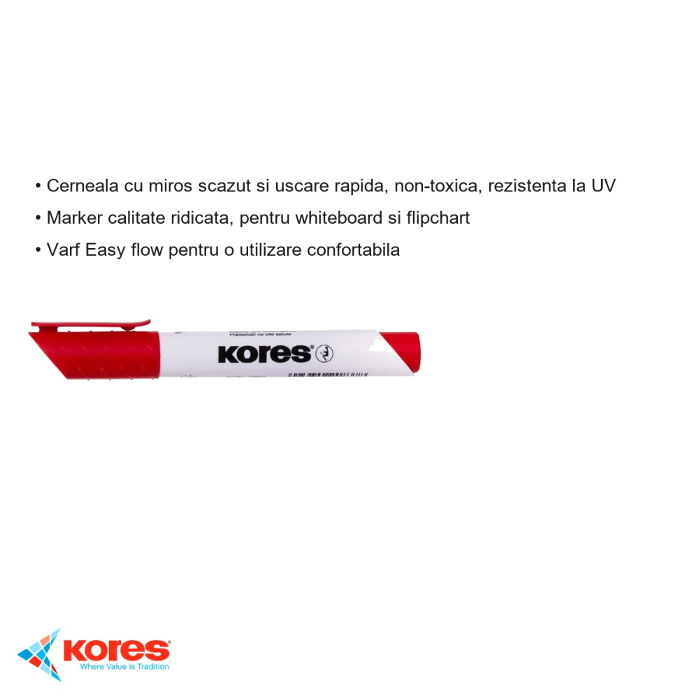 Marker whiteboard Kores, varf tesit, cerneala rosie cu uscare rapida, pentru whiteboard si flipchart [3]