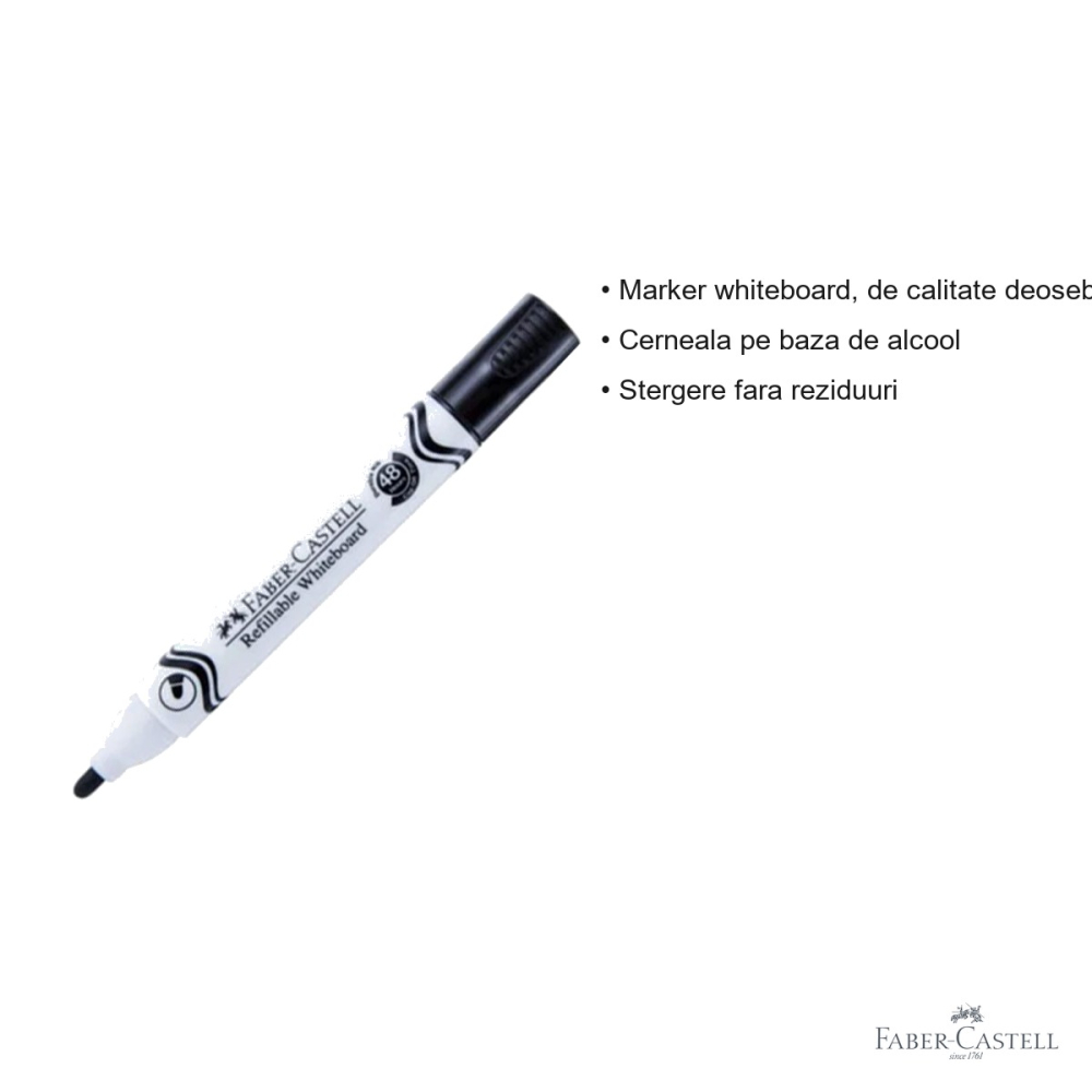 Marker whiteboard negru Faber-Castell W20, varf 2,25 mm, cerneala pe baza de alcool, pentru table albe [3]