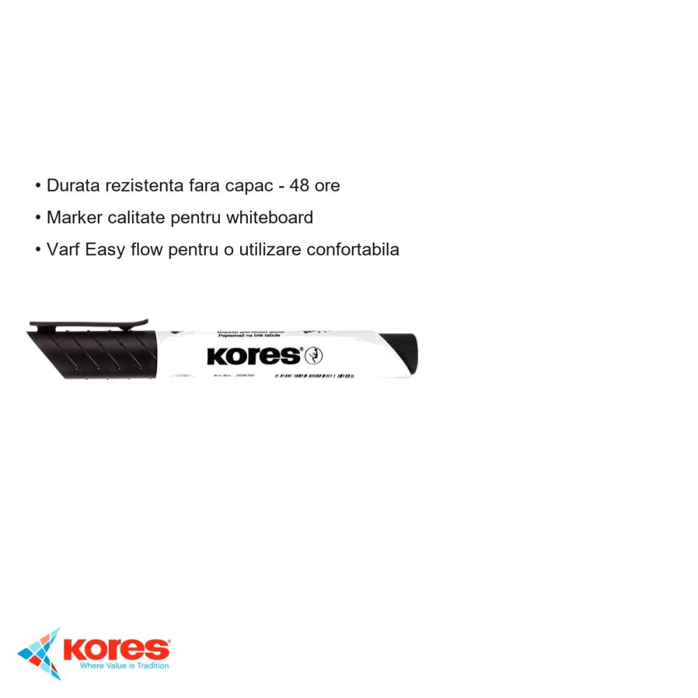 Marker whiteboard negru Kores, varf 3mm Easy Flow, pentru whiteboard si flipchart [3]