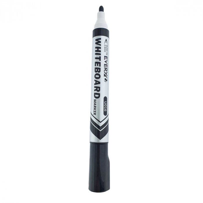 Marker whiteboard negru, varf rotund 2.5 mm, scriere lina, model Everyday 016, lungime 144 mm, stergere uscata, pentru tabla de scris, melaminat, sticla si alte suprafete neporoase [5]