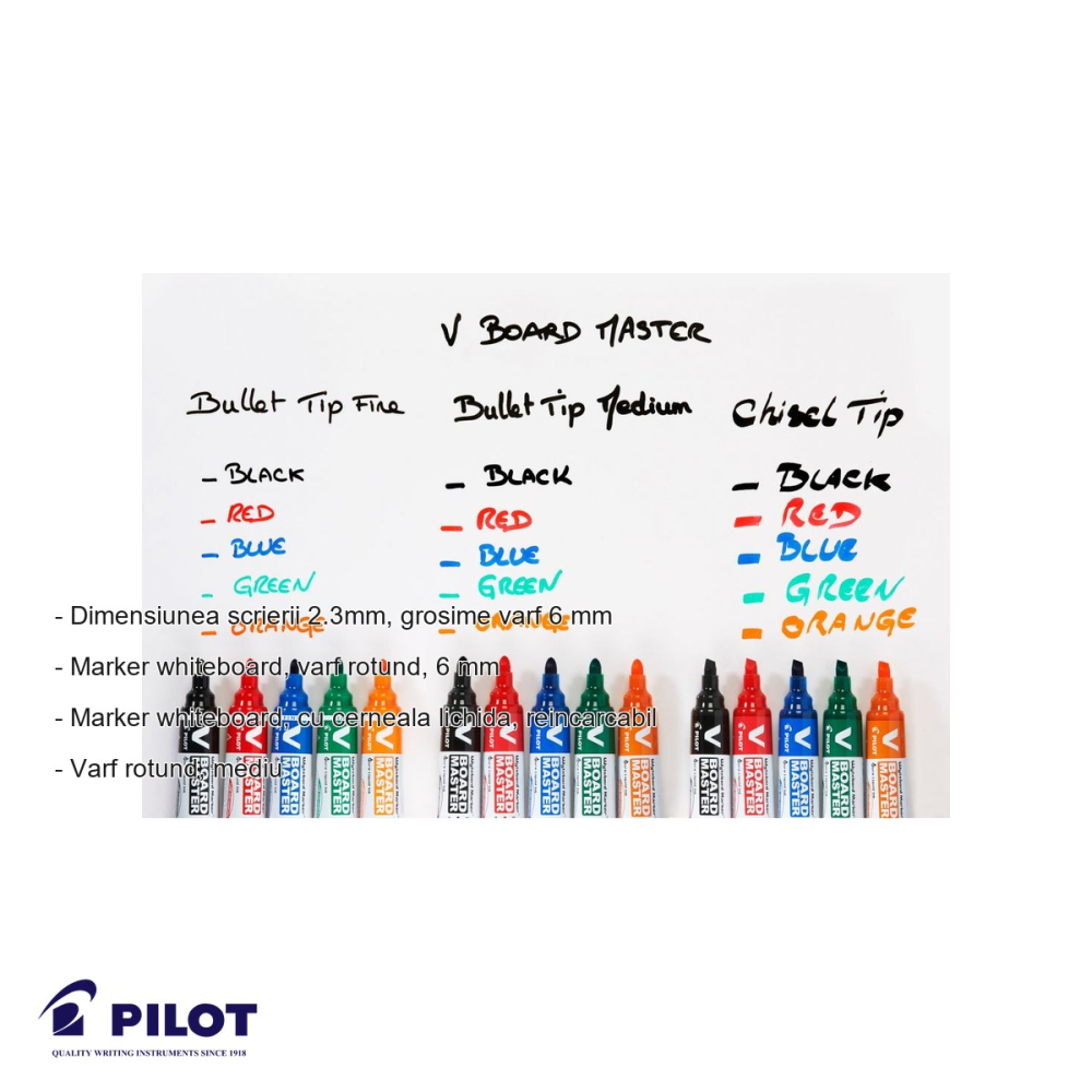 Marker whiteboard Pilot Begreen, varf rotund 6 mm, cerneala albastra, reincarcabil, pentru tabla alba [2]