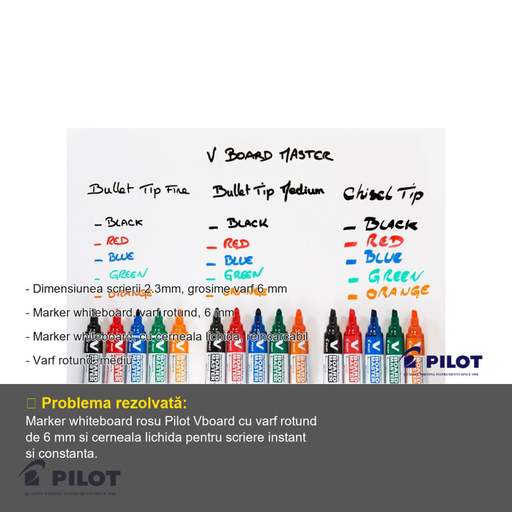 Marker whiteboard Pilot Vboard, varf rotund 6 mm, rosu, reincarcabil, din plastic reciclat [2]