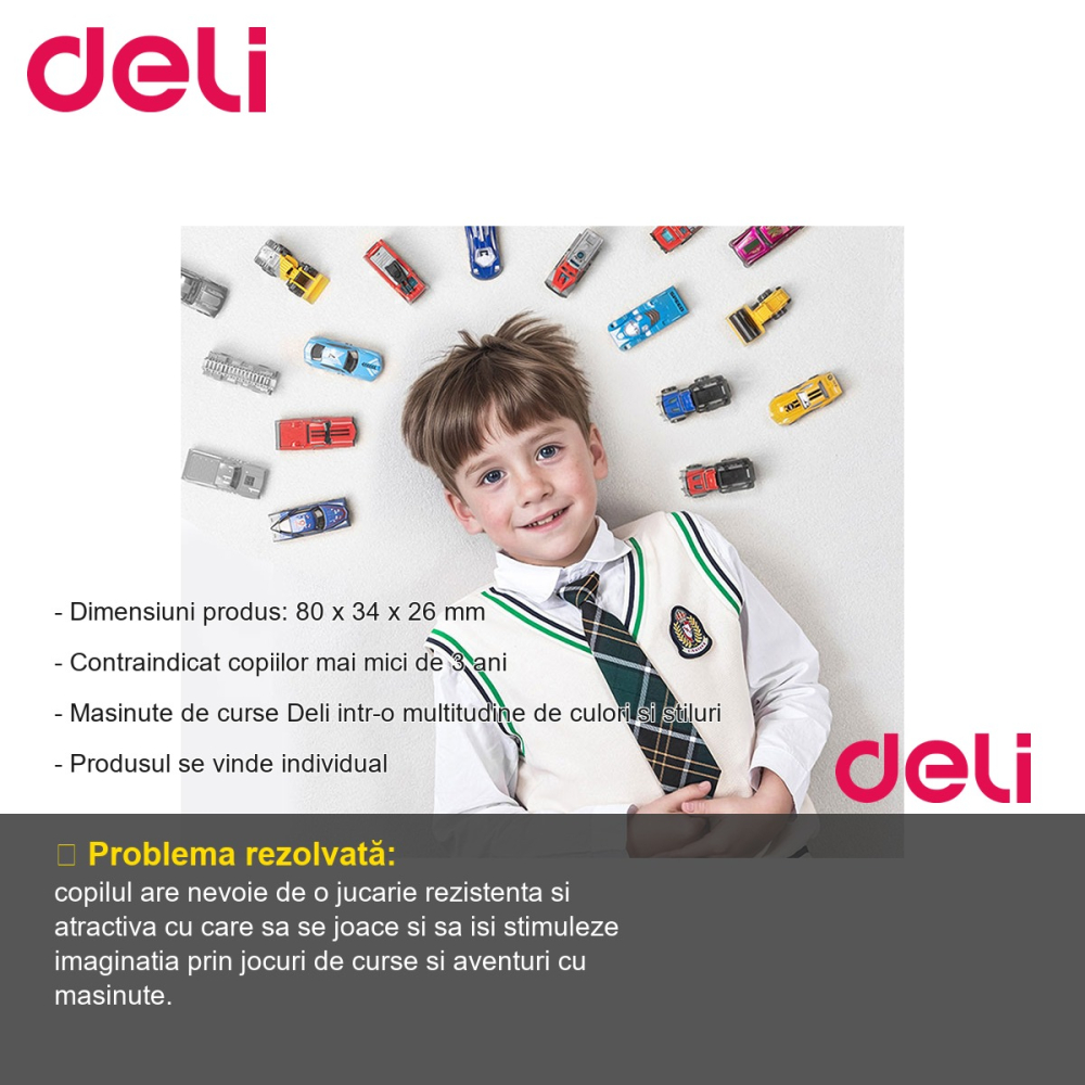 Masinuta de curse din metal Deli, colectie colorata, jucarie pentru copii peste 3 ani [2]
