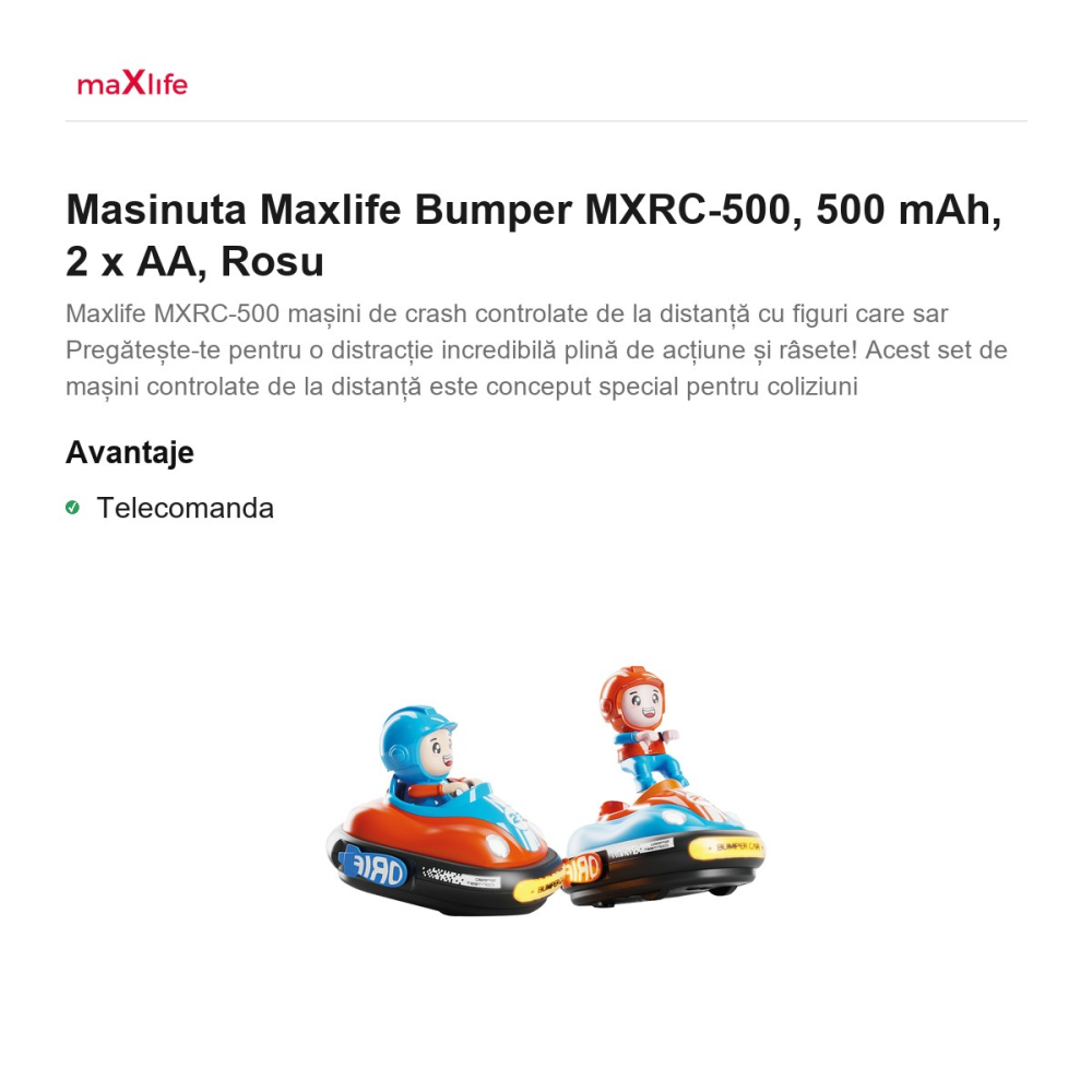 Masinuta Maxlife Bumper MXRC-500, 500 mAh, 2 x AA, Rosu [2]