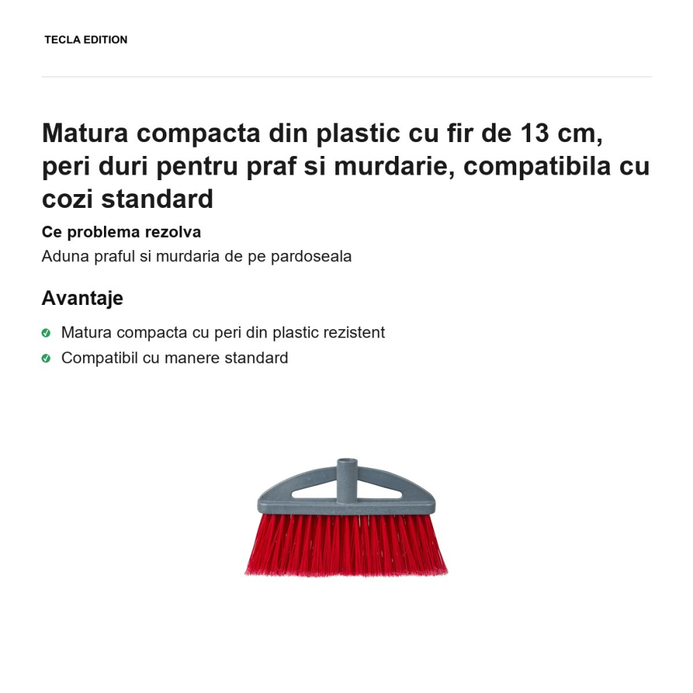 Matura compacta din plastic cu fir de 13 cm, peri duri pentru praf si murdarie, compatibila cu cozi standard [2]