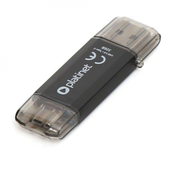 Memorie 32 Gb USB 3.0 si USB tip C, Platinet 45451, scriere 40 Mb/s, citire 100 Mb/s, cu capac, neagra [3]