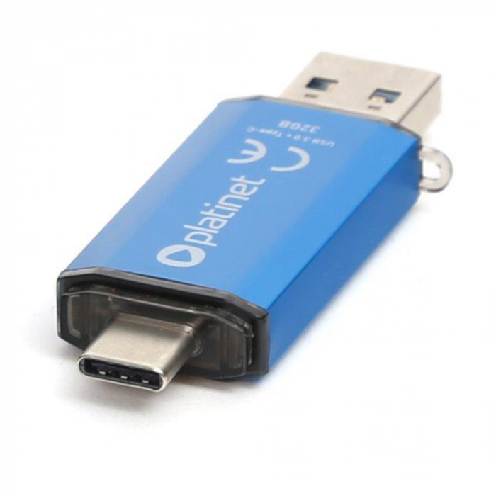 Memorie 32 Gb USB 3.0 si USB tip C , Platinet 45452, scriere 40 Mb/s, citire 100 Mb/s, cu capac, albastra [2]