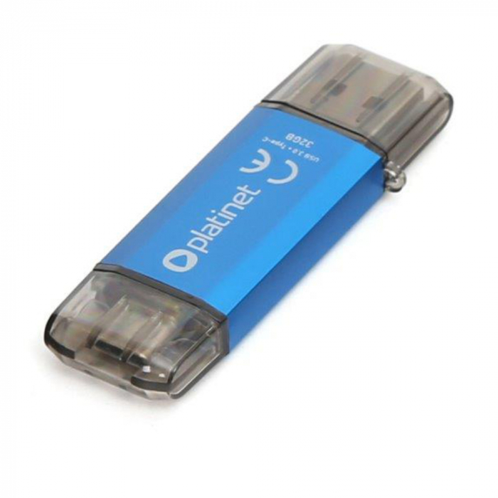 Memorie 32 Gb USB 3.0 si USB tip C , Platinet 45452, scriere 40 Mb/s, citire 100 Mb/s, cu capac, albastra [3]