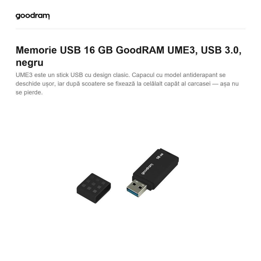 Memorie USB 16 GB GoodRAM UME3, USB 3.0, negru [2]