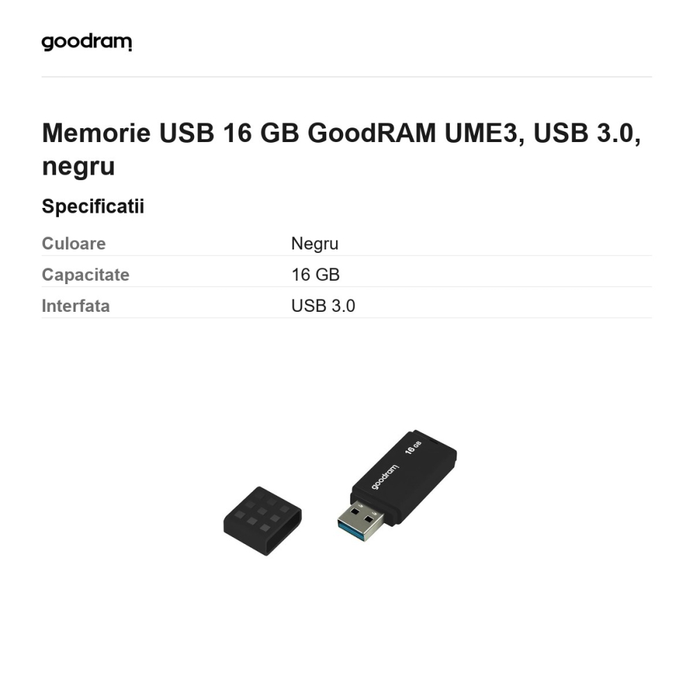 Memorie USB 16 GB GoodRAM UME3, USB 3.0, negru [3]