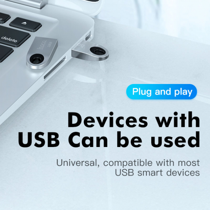 Memorie USB 2.0, capacitate 64 Gb, Hoco UD9, design mini, carcasa metal, gri [7]