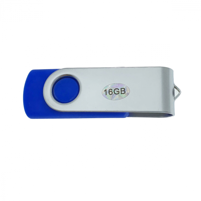 Memorie USB 2.0 de capacitate 16 Gb, personalizabila, capac rotativ, albastru cu argintiu [4]