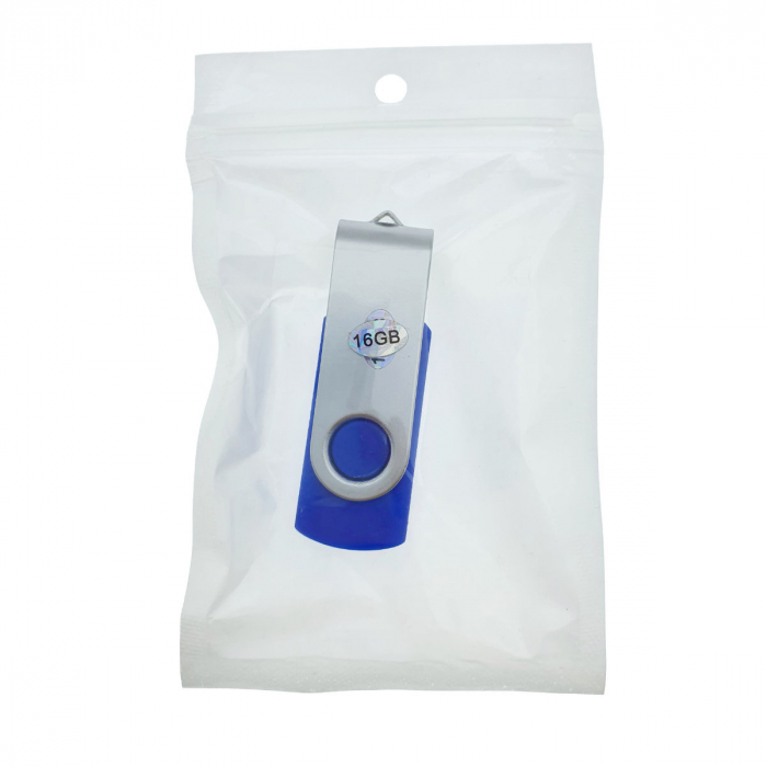 Memorie USB 2.0 de capacitate 16 Gb, personalizabila, capac rotativ, albastru cu argintiu [7]