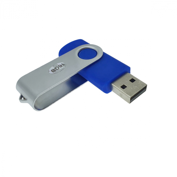 Memorie USB 2.0 de capacitate 16 Gb, personalizabila, capac rotativ, albastru cu argintiu [1]