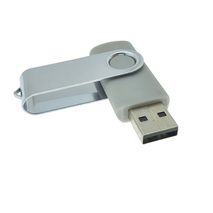 Memorie USB 2.0 de capacitate 64 Gb, personalizabila, capac rotativ, gri cu argintiu [3]