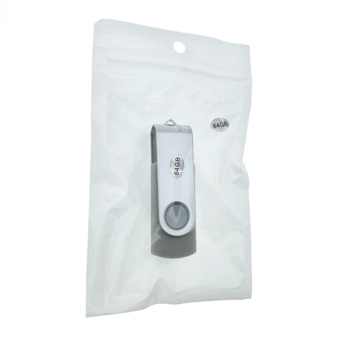 Memorie USB 2.0 de capacitate 64 Gb, personalizabila, capac rotativ, gri cu argintiu [7]