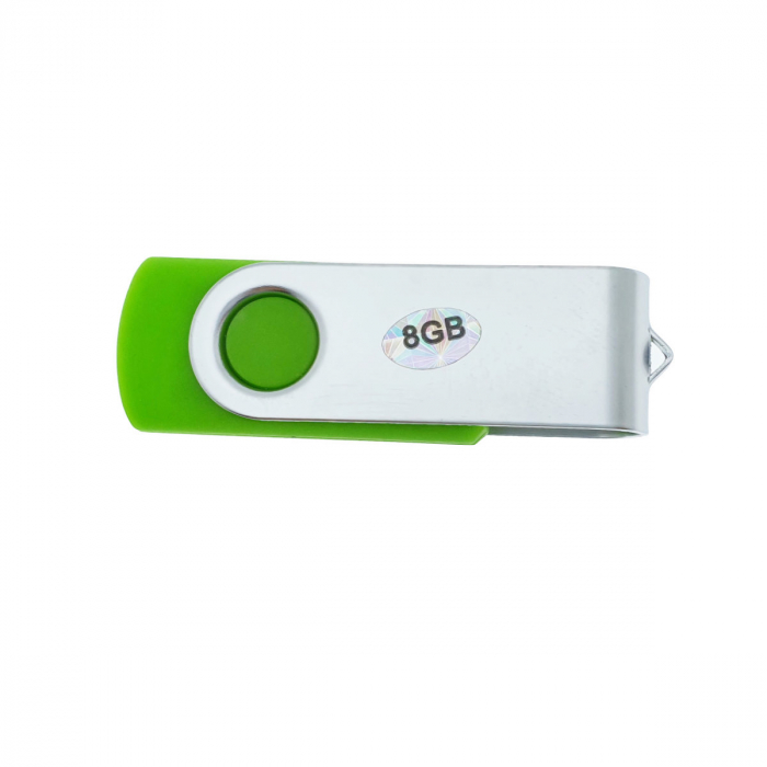 Memorie USB 2.0 de capacitate 8 Gb, personalizabila, capac rotativ, verde cu argintiu [2]