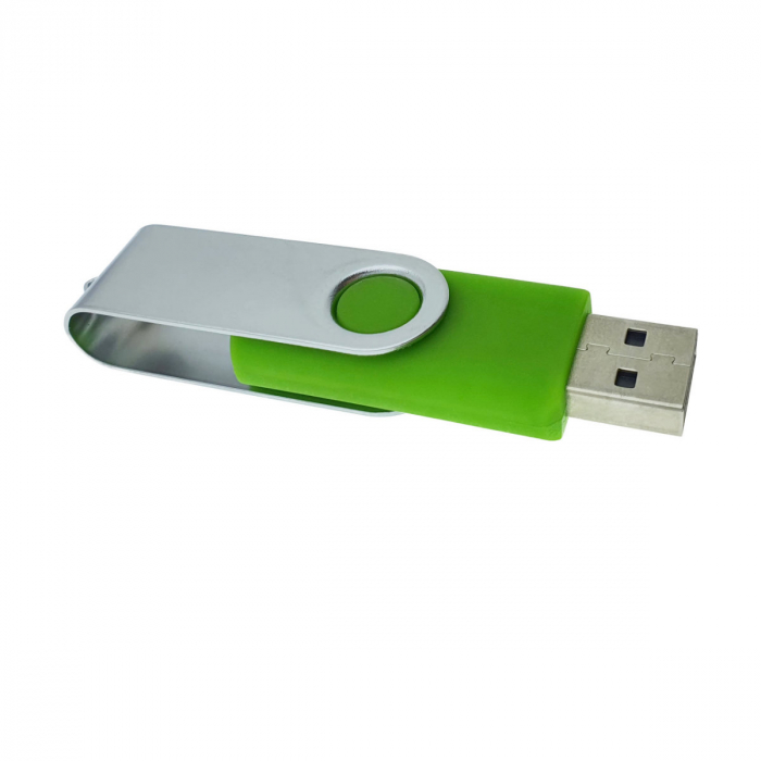 Memorie USB 2.0 de capacitate 8 Gb, personalizabila, capac rotativ, verde cu argintiu [4]