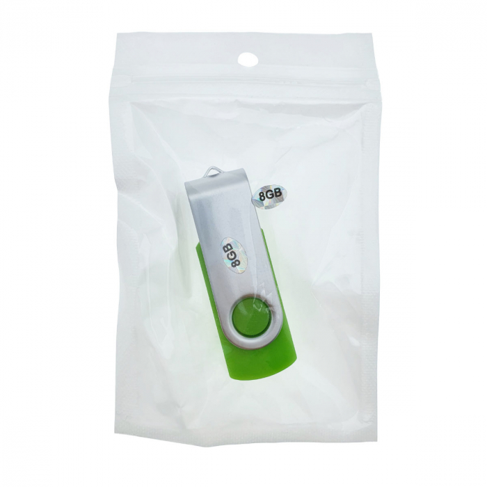 Memorie USB 2.0 de capacitate 8 Gb, personalizabila, capac rotativ, verde cu argintiu [6]