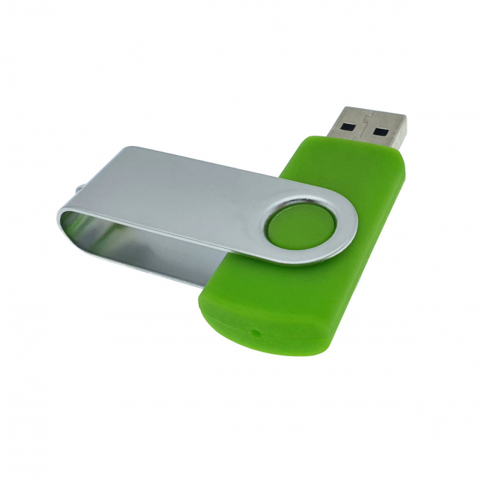 Memorie USB 2.0 de capacitate 8 Gb, personalizabila, capac rotativ, verde cu argintiu [5]
