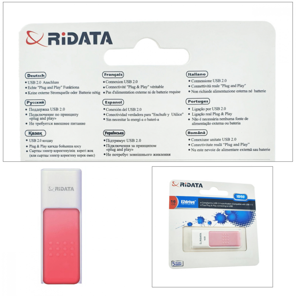 Memorie USB 2.0 Flash Drive RiDATA 16GB, EZdrive ID50, conector retractabil, roz [4]