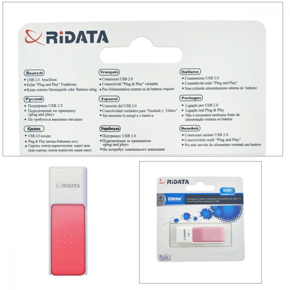 Memorie USB 2.0 Flash Drive RiDATA 4GB, EZdrive ID50, conector retractabil, roz [4]