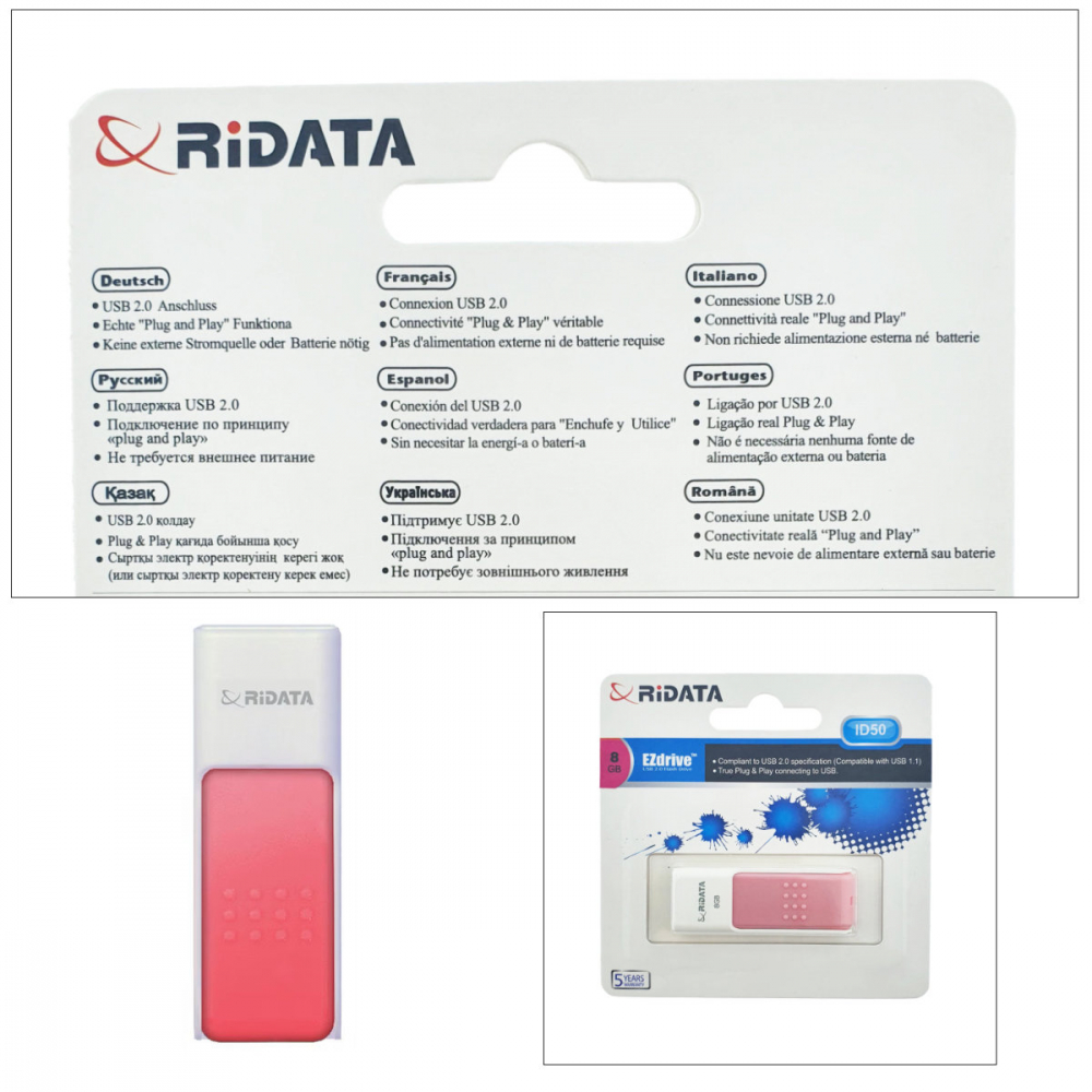 Memorie USB 2.0 Flash Drive RiDATA 8 GB, EZdrive ID50, conector retractabil, roz [4]