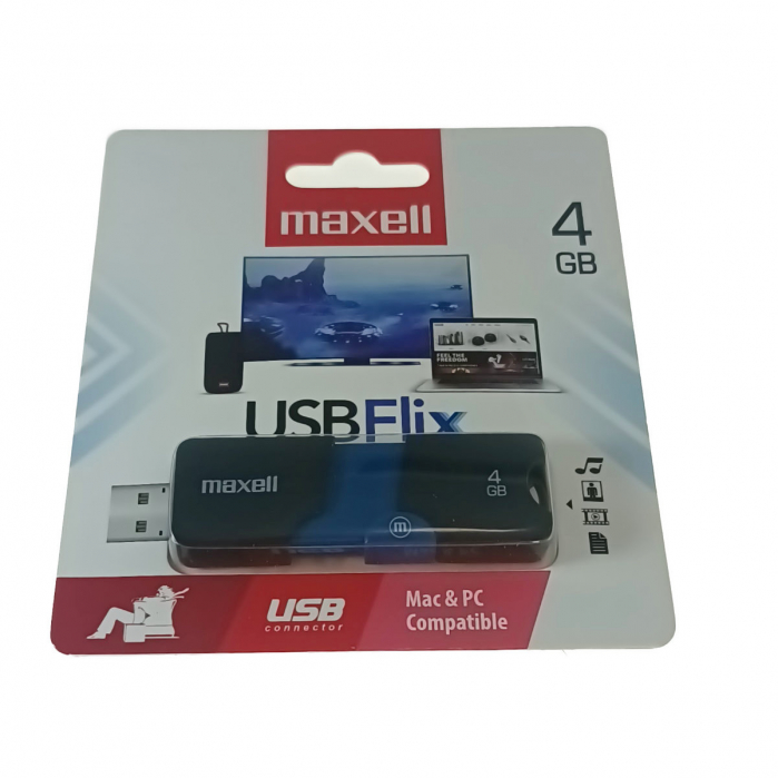 Memorie USB 2.0 Maxell 4Gb, USBFlix, retractabila, negru cu albastru [1]