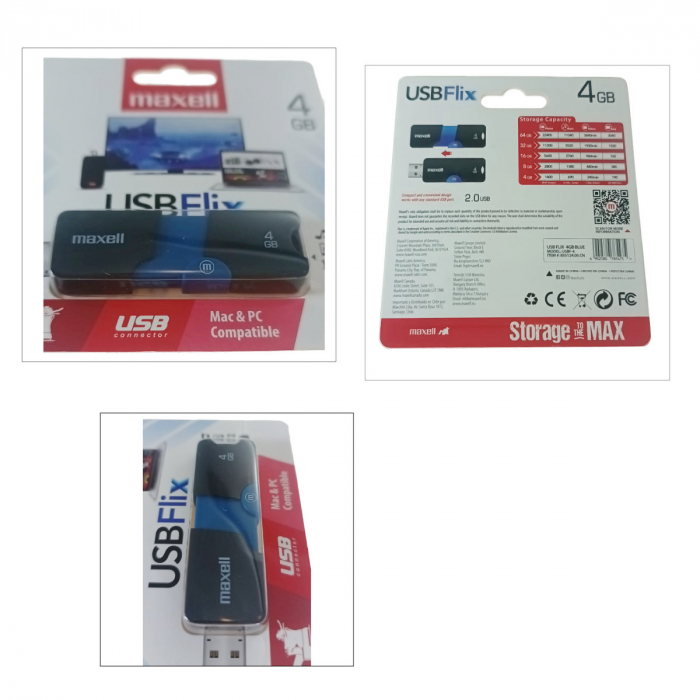 Memorie USB 2.0 Maxell 4Gb, USBFlix, retractabila, negru cu albastru [3]