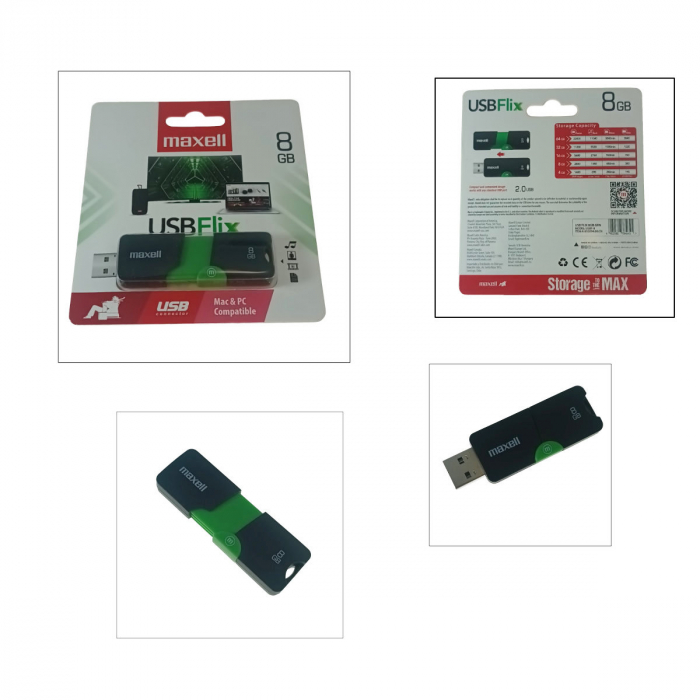 Memorie USB 2.0 Maxell 8Gb, USBFlix, retractabila, negru cu verde [5]