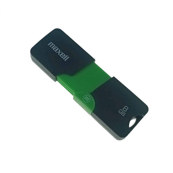 Memorie USB 2.0 Maxell 8Gb, USBFlix, retractabila, negru cu verde [2]