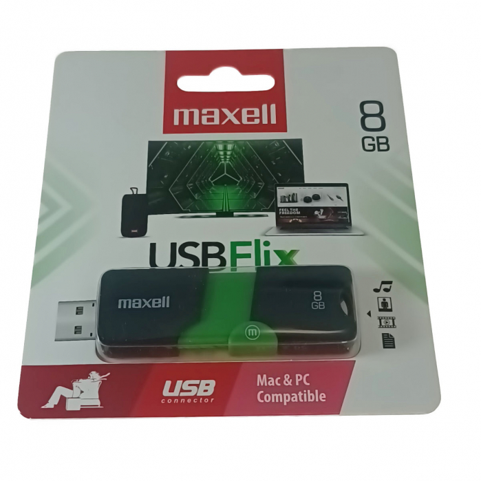 Memorie USB 2.0 Maxell 8Gb, USBFlix, retractabila, negru cu verde [3]