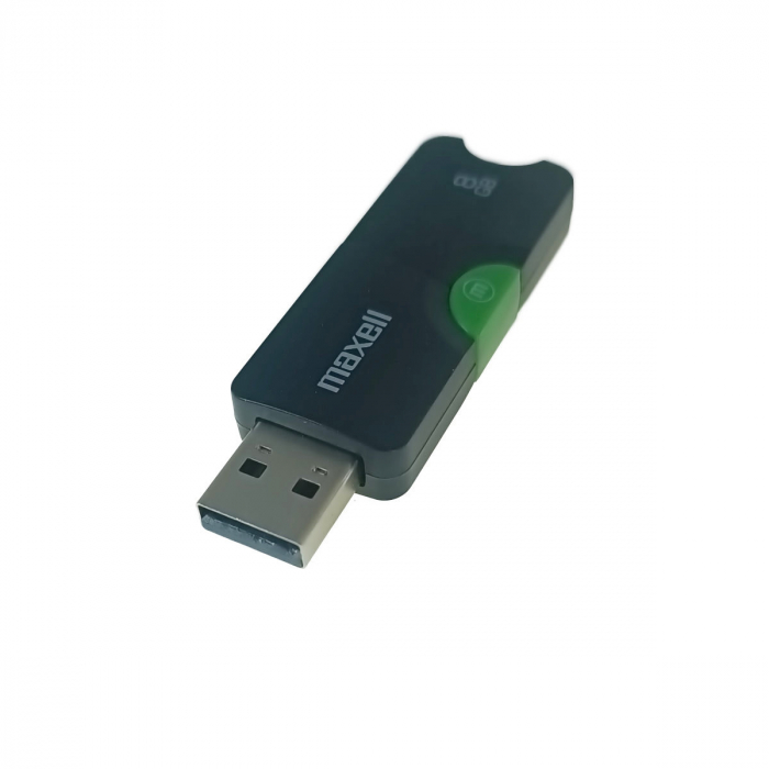 Memorie USB 2.0 Maxell 8Gb, USBFlix, retractabila, negru cu verde [1]