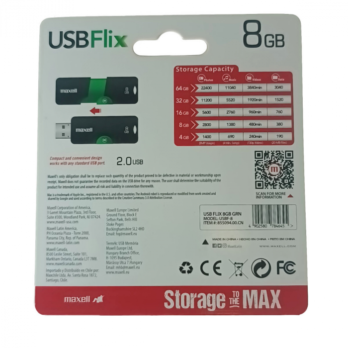 Memorie USB 2.0 Maxell 8Gb, USBFlix, retractabila, negru cu verde [4]
