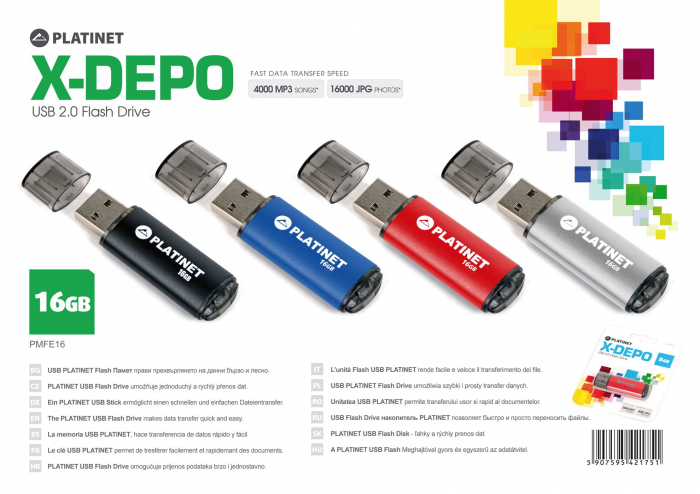 Memorie USB, Platinet, 16GB, X-Depo USB2.0, Albastru [3]