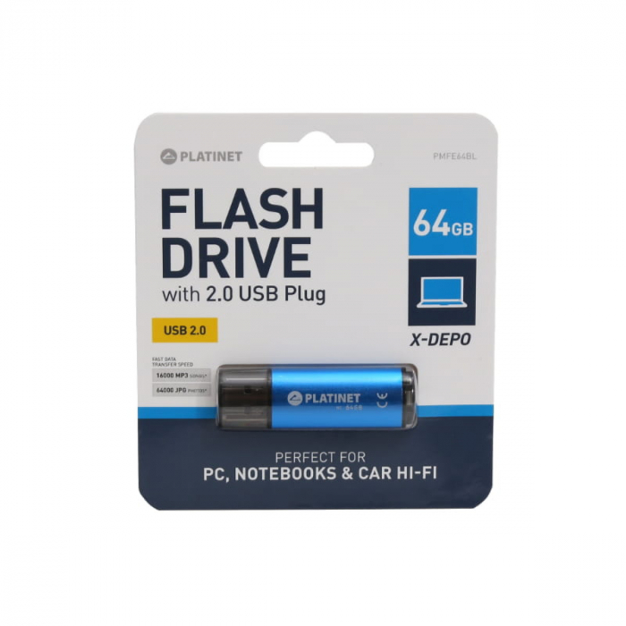 Memorie USB 2.0 Platinet 64Gb, X-Depo 43611, cu capac, albastra [4]