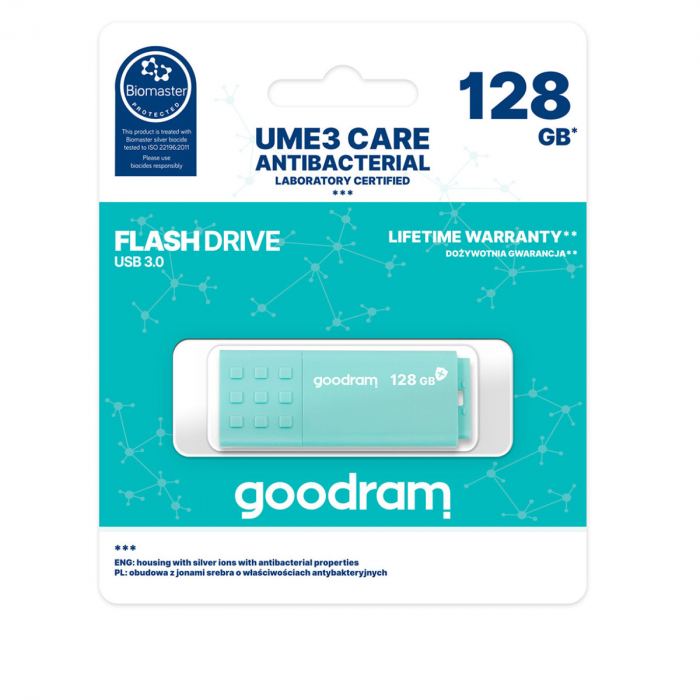 Memorie USB 3.0, 128 GB, Goodram UME3 Care, cu capac, albastra [5]