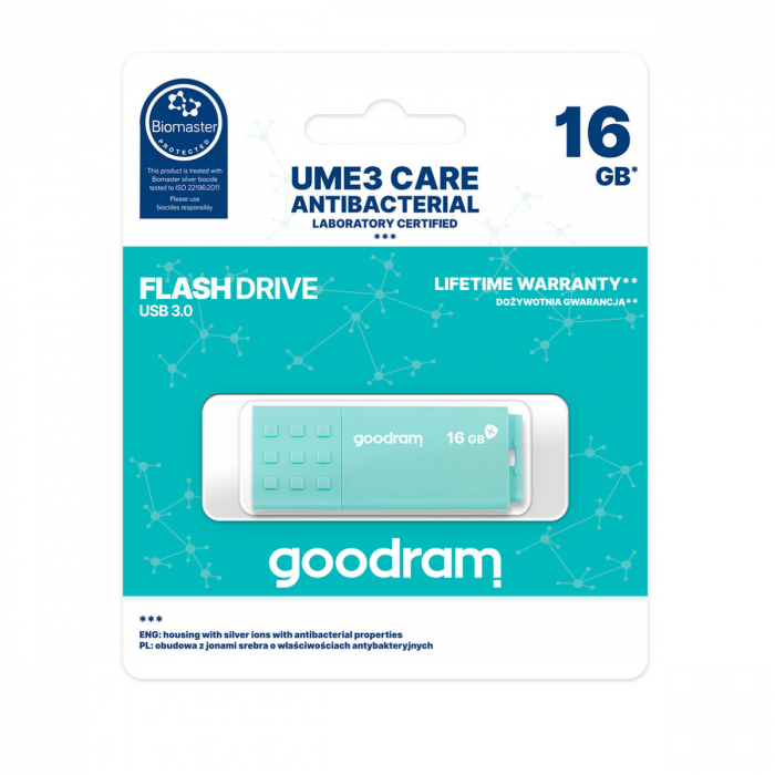 Memorie USB 3.0, 16 GB, Goodram UME3 Care, cu capac, albastra [5]