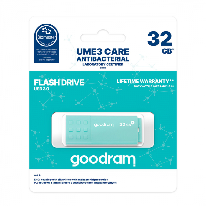 Memorie USB 3.0, 32 GB, Goodram UME3 Care, cu capac, albastra [5]