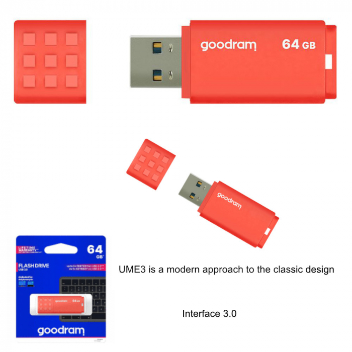 Stick memorie Goodram UME3, 64GB, USB 3.0, Portocaliu [3]