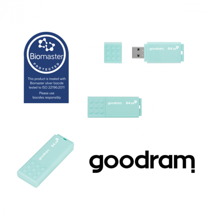 Memorie USB 3.0, 64 GB, Goodram UME3 Care, cu capac, albastra [4]